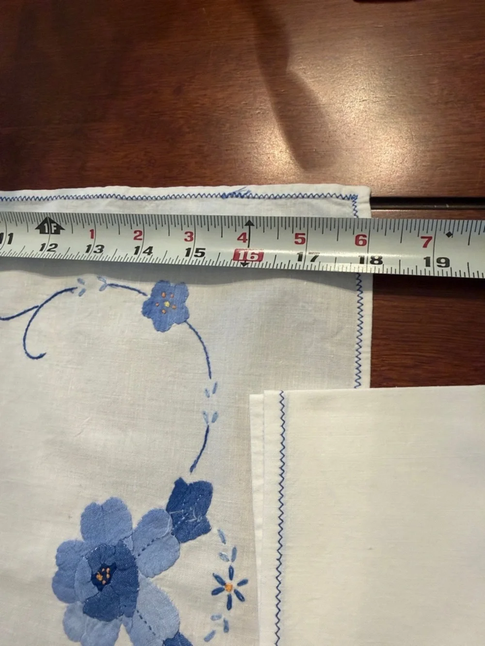 Three Blue Floral Embroidered Placemats and 4 Napkins - Home Dining